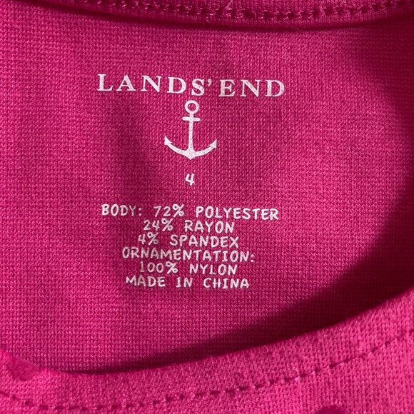 Lands End Girls Dress 4 Pink Polka Dot Ruffle Hem Long Sleeve Polyester Blend - Picture 3 of 8